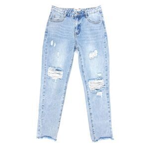 PRINCESS POLLY Behati Distressed Straight Ankle Crop Jeans 2 Light Wash 90s y2k